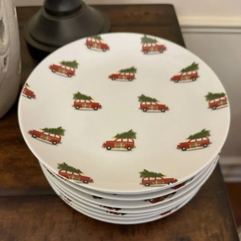 NEW S4 Pottery Barn Woody Car Appetizer Plates | Christmas Dessert Snack Plate